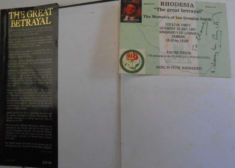 THE GREAT BETRAYAL-HARDCOVER & DUST JACKET SIGNED AT BOOK LAUNCH INVITE 1997 & SIGNED BY IAN SMITH