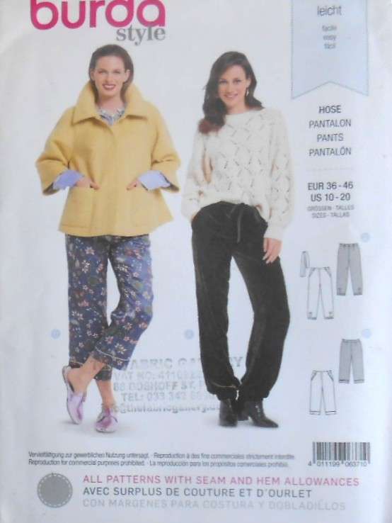 BURDA 6371 LADIES SEMI FITTED PANTS SIZE 8-10-12-14-16-18-20 COMPLETE-UNCUT-F/FOLDED