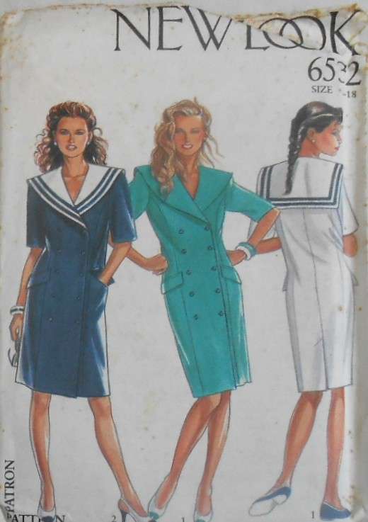 NEW LOOK PATTERNS 6532 DOUBLE BREASTED DRESS WITH SAILOR COLLAR SIZE 8-18 COMPLETE-UNCUT-F/FOLDED
