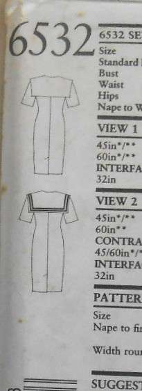 NEW LOOK PATTERNS 6532 DOUBLE BREASTED DRESS WITH SAILOR COLLAR SIZE 8-18 COMPLETE-UNCUT-F/FOLDED