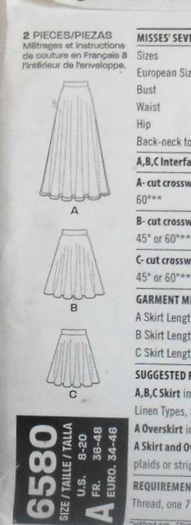 NEW LOOK PATTERNS 6580 SET OF FLARED SKIRTS SIZE 8-20 COMPLETE-UNCUT-F/FOLDED