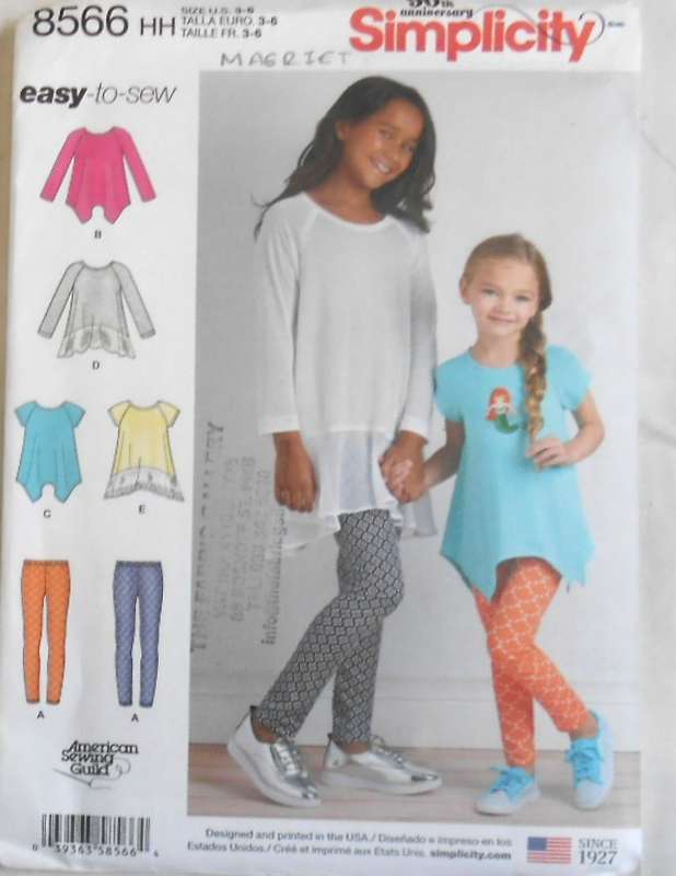 SIMPLICITY 8566 GIRLS KNIT TOPS & LEGGINGS SIZE 3-6 YEARS COMPLETE-UNCUT-F/FOLDED