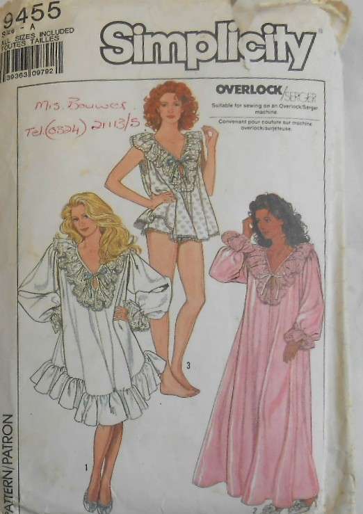 SIMPLICITY 9455 NIGHTGOWN & PJS SIZE 32 1/2"-48" COMPLETE-CUT TO 48"