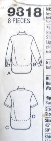 SIMPLICITY 9818 LOOSE FITTING FRONT BUTTON SHIRT SIZE 18-20-22 COMPLETE-CUT TO 22