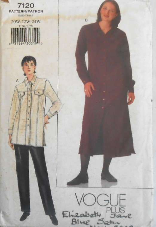 VOGUE 7120 WOMEN'S DRESS-TUNIC-PANTS SIZE 20W-22W-24W COMPLETE-UNCUT-F/FOLDED