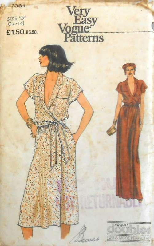 VOGUE 7381 LOOSE FITTING FRONT WRAP DRESS SIZE 12-14 MEDIUM COMPLETE-UNCUT-F/FOLDED-ZIPLOC