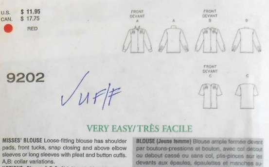 VOGUE 9202 LOOSE FITTING BLOUSE WITH FRONT TUCKS SIZE 14-16-18 COMPLETE-UNCUT-F/FOLDED