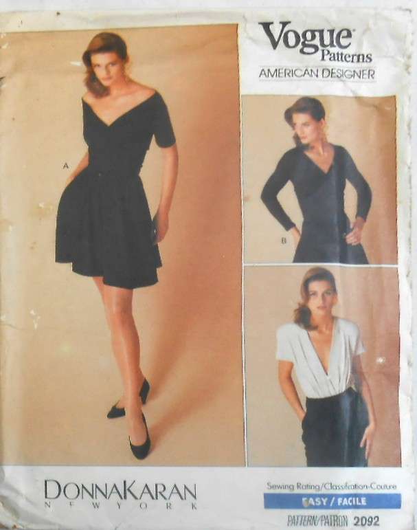 VOGUE 2092 DONNA KARAN-BODYSUIT-TOP-SHORTS SIZE 12 COMPLETE-UNCUT-F/FOLDED