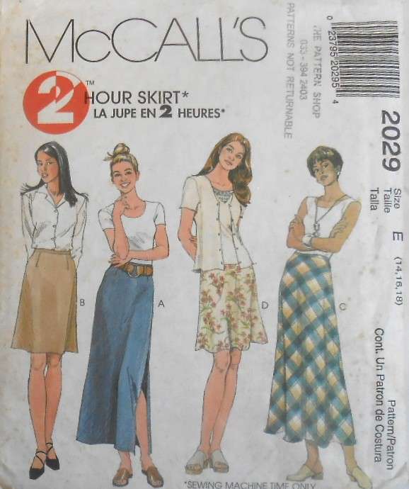 McCALLS 2029 SKIRT IN 2 LENGTHS SIZE 14-16-18 COMPLETE-PART CUT