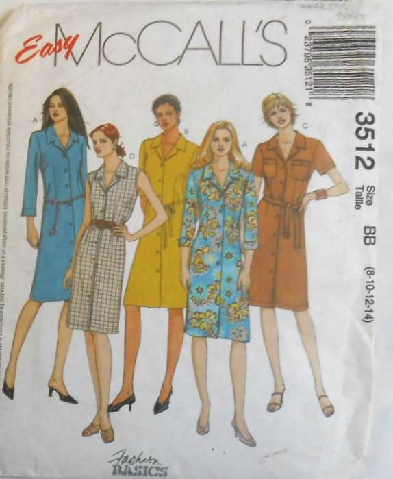 McCALLS 3512 SHIRT DRESSES SIZE 8-10-12-14 COMPLETE-CUT TO 14