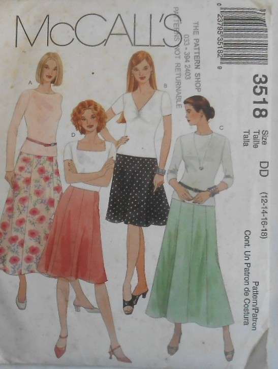 McCALLS 3518 SKIRTS IN 2 LENGTHS SIZE 12-14-16-18 COMPLETE-UNCUT-F/FOLDED