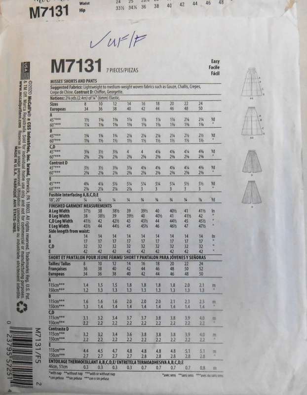 McCALLS M7131 SHORTS & PANTS SIZE 16-18-20-22-24 COMPLETE-UNCUT-F/FOLDED