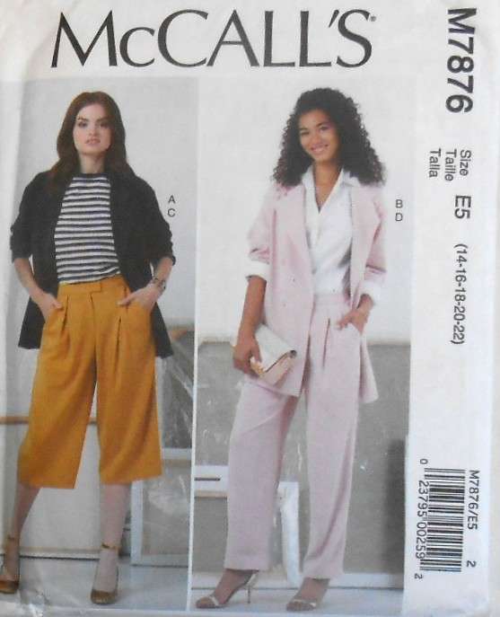 McCALLS M7876 JACKETS & PANTS SIZE 14- 16-18-20-22 COMPLETE-UNCUT-F/FOLDED