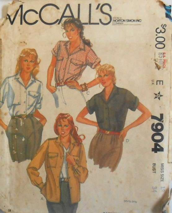 McCALLS 7904 SHIRTS SIZE 12 BUST 34 COMPLETE-UNCUT-F/FOLDED