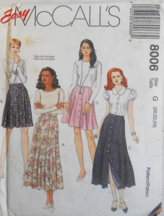 McCALLS 8006 SKIRTS IN 2 LENGTHS SIZE 20-22-24 COMPLETE-UNCUT-F/FOLDED