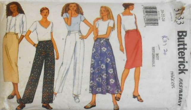 BUTTERICK 3133 PULL ON SKIRT & PULL-ON PANTS SIZE 20-22-24 COMPLETE-PART CUT TO 24