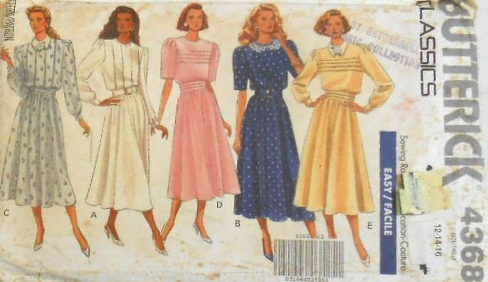 BUTTERICK 4368 DRESS WITH JEWEL NECKLINE SIZE 12-14-16 COMPLETE-UNCUT-F/FOLDED