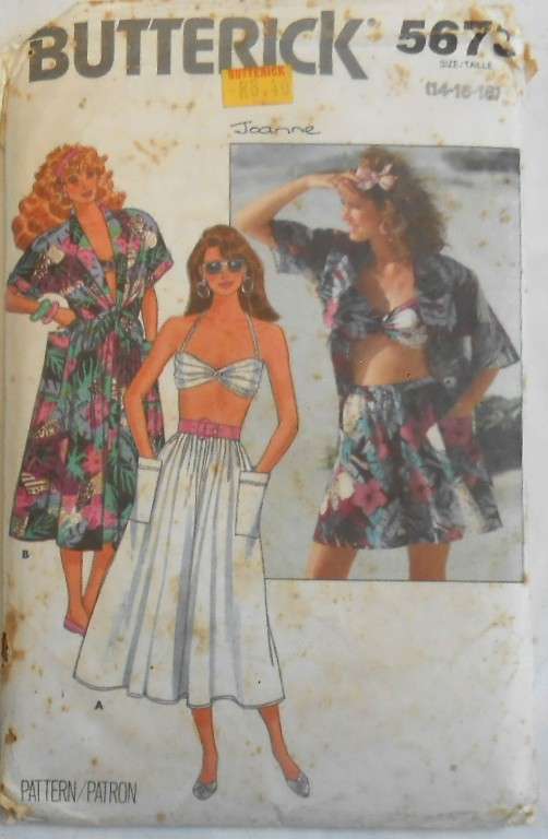 BUTTERICK 5673 SHIRT-BRA-SHORTS-SKIRT SIZE 14-16-18 COMPLETE-PART CUT TO 18