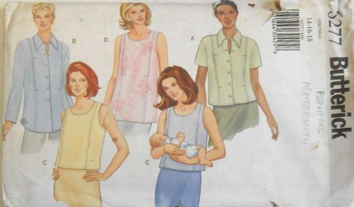 BUTTERICK 6277 MATERNITY SHIRT & TANK TOP SIZE 14-16-18 COMPLETE CUT TO 18