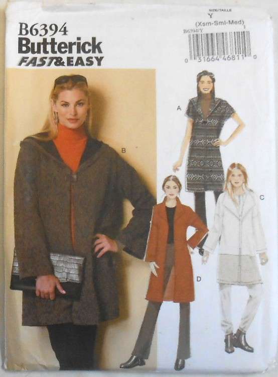 BUTTERICK B6394 LADIES COAT SIZE XS-S-M (4-14) COMPLETE-UNCUT-F/FOLDED