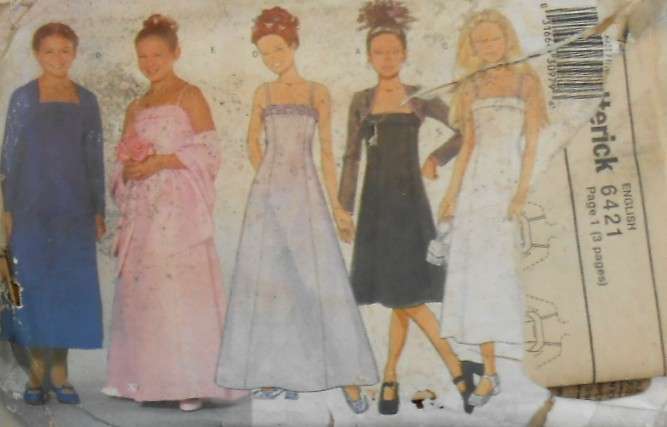 BUTTERICK 6421 GIRLS DRESS & SHRUG SIZE 7-8-10 YEARS COMPLETE-UNCUT-F/FOLDED-ZIPLOC