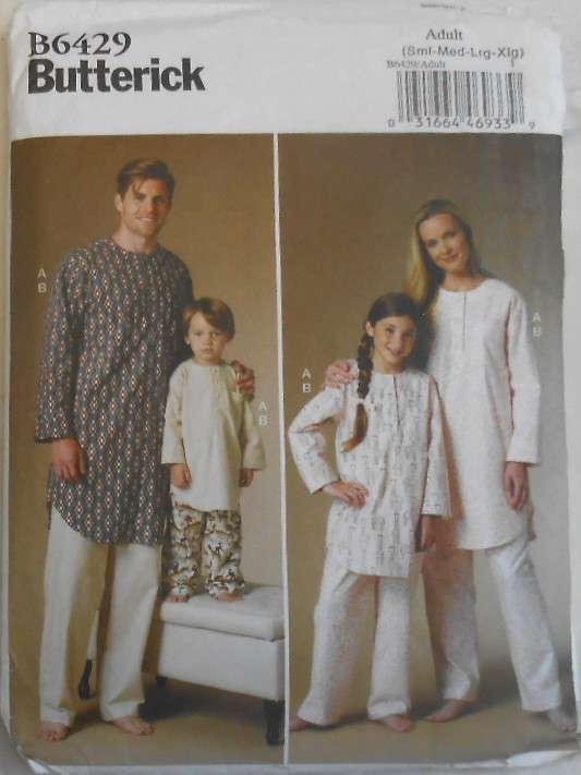 BUTTERICK B6429 UNISEX ADULT+KIDS TUNIC & PANTS SIZE 3-12 YEARS +34-48" COMPLETE-CUT TO L (42-44")
