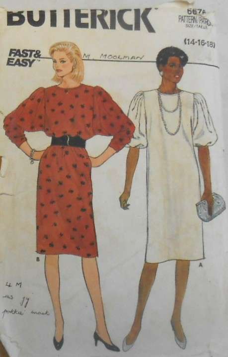 BUTTERICK 6676 VERY FITTINGSTRAIGHT DRESS SIZE 14-16-18 CUT TO 16 - NO POCKET PATTERN SUPPLIED