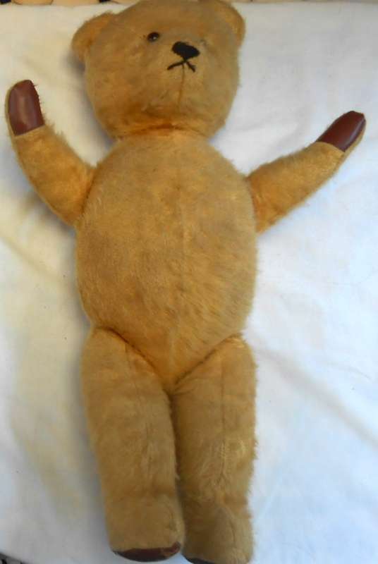 MOHAIR VINTAGE ARK TEDDY BEAR WITH REXINE PAWS MADE IN DURBAN IN 1950'S -VERY GOOD CONDITION
