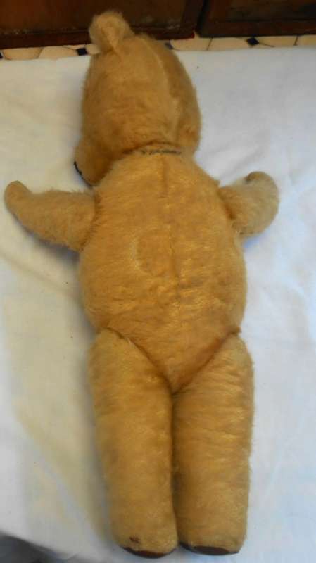 MOHAIR VINTAGE ARK TEDDY BEAR WITH REXINE PAWS MADE IN DURBAN IN 1950'S -VERY GOOD CONDITION