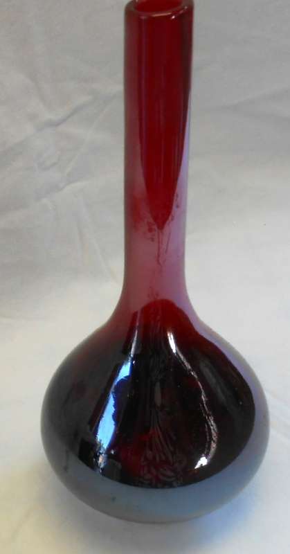 Mid Century Empoli Italian Vintage red to burgundy colour Glass Decanter Genie Bottle