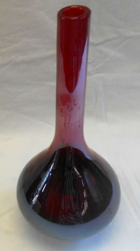 Mid Century Empoli Italian Vintage red to burgundy colour Glass Decanter Genie Bottle
