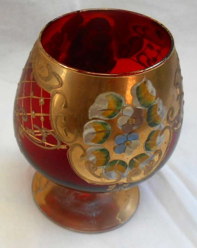 Slightly Smaller Vintage Italian Ruby Red & Gold Venetian Italian Goblet (4)