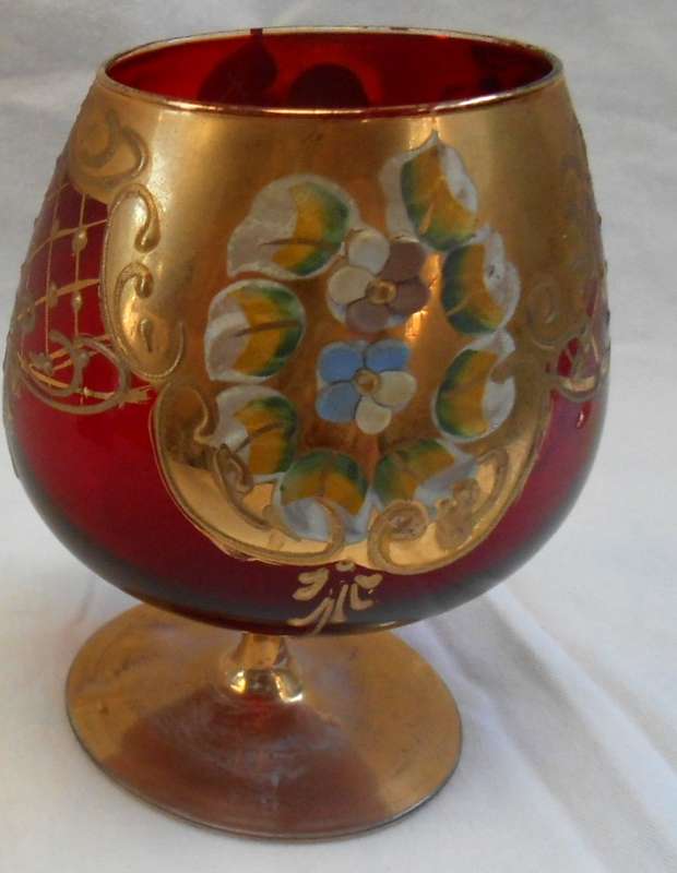Slightly Smaller Vintage Italian Ruby Red & Gold Venetian Italian Goblet (4)
