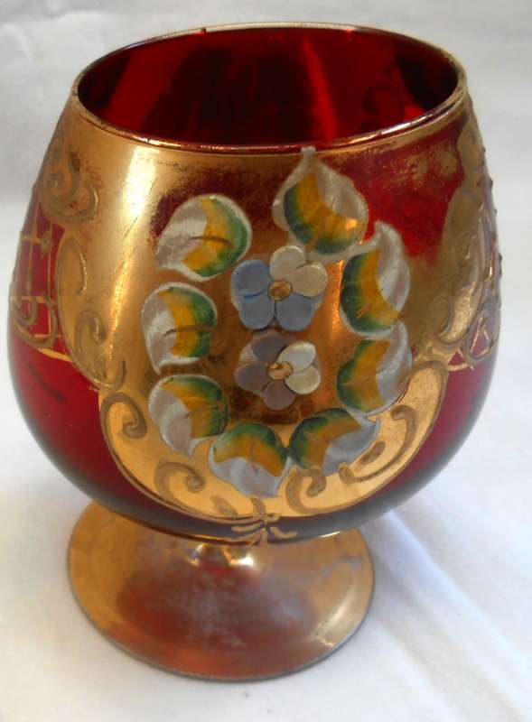 Slightly Smaller Vintage Italian Ruby Red & Gold Venetian Italian Goblet (4)