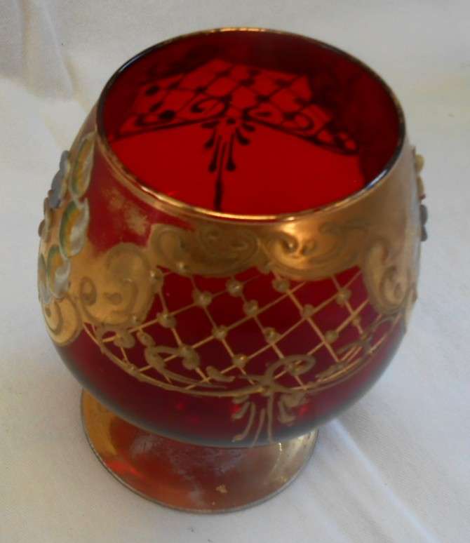 Slightly Smaller Vintage Italian Ruby Red & Gold Venetian Italian Goblet (4)