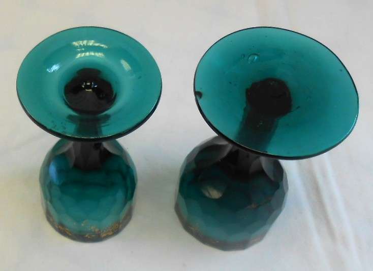 Vintage Edwardian Jade Green Port Glasses with gilt-see condition