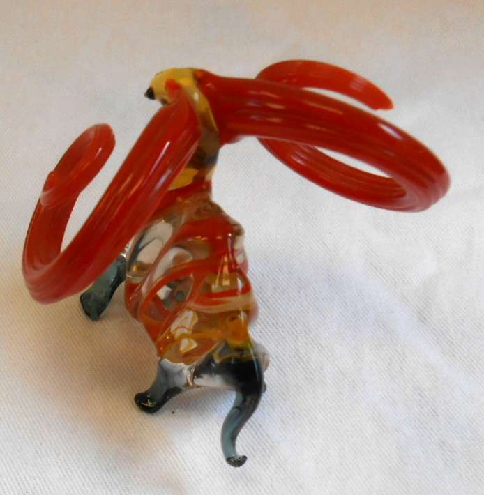 Amazing hand-blown Murano Ram with Red-Orange curved horns