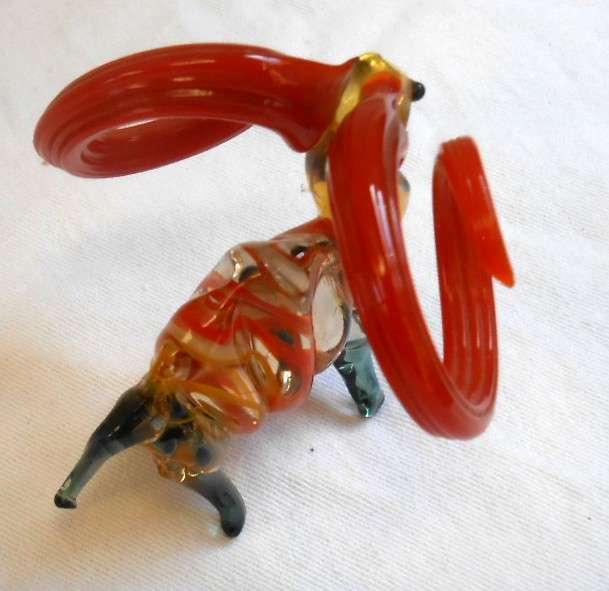 Amazing hand-blown Murano Ram with Red-Orange curved horns