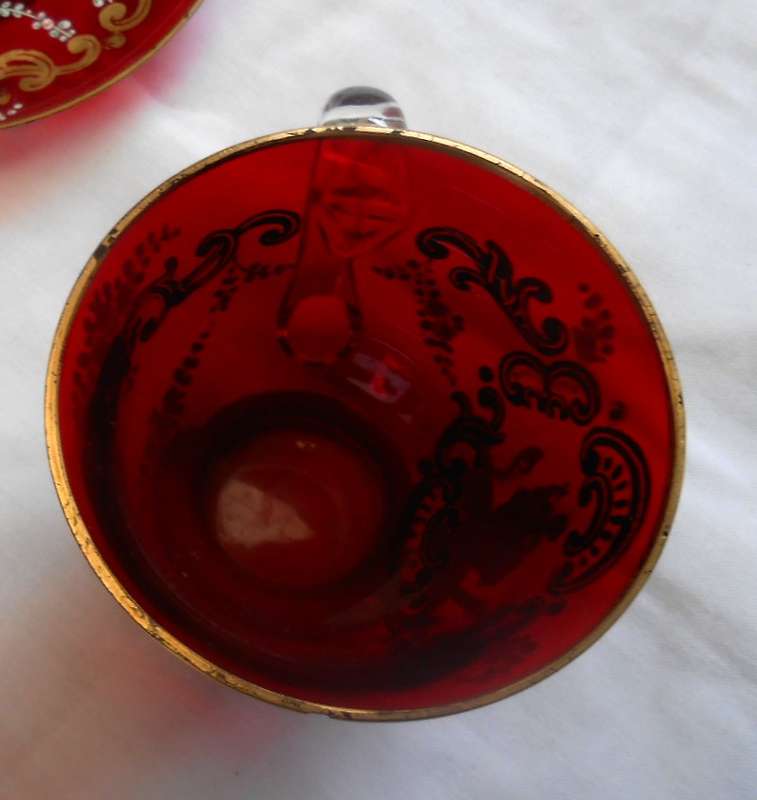 Ruby Red Salviati & Moser Venetian Glass Duo cup & Saucer (with small lip chip)