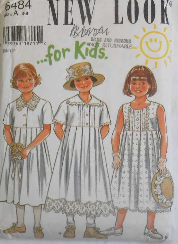 NEW LOOK PATTERNS 6484 GIRLS HIGH WAIST DRESS+COLLAR VARIATIONS SIZE 4-9 YRS-COMPLETE-UNCUT-F/FOLDED