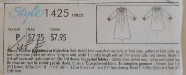 STYLE 1425 LADIES NIGHTGOWNS SIZE LARGE(18-20)-COMPLETE-UNCUT-F/FOLDED