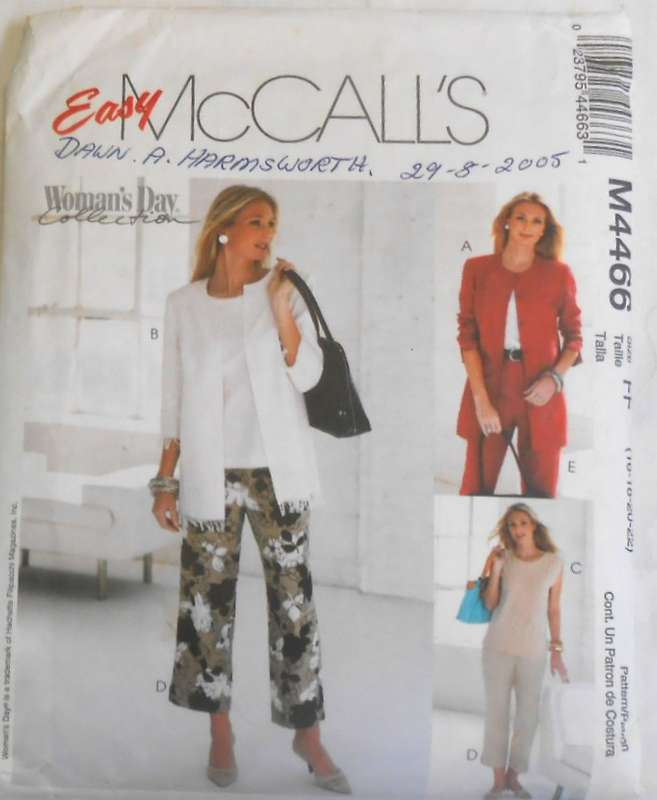 McCALLS M4466 CARDIGAN-TOP-PANTS IN 2 LENGTHS SIZE 16-18-20-22-COMPLETE-UNCUT-F/FOLDED
