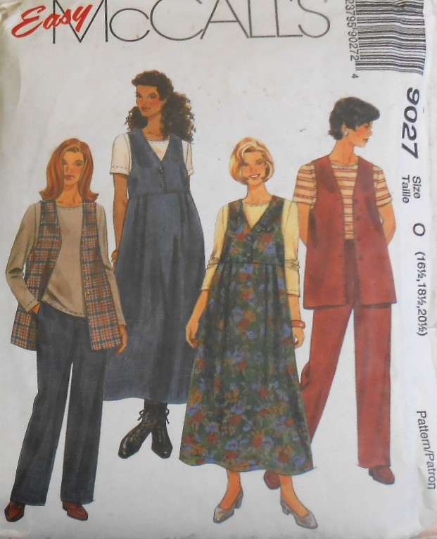 McCALLS 9027 WAISTCOAT-PINAFORE-TOP-PULL ON PANTS SIZE 16 1/2 - 20 1/2-COMPLETE-UNCUT-F/FOLDED
