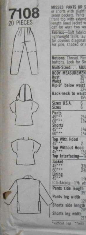 SIMPLICITY 7108 LINED JACKET-PANTS-SHORTS-TOP-HOODIE SIZE 10-18 COMPLETE-UNCUT-F/FOLDED