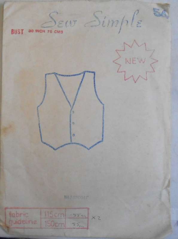 SEW SIMPLE PATTERNS 54 WAISTCOAT SIZE 30 OR 76 CM COMPLETE
