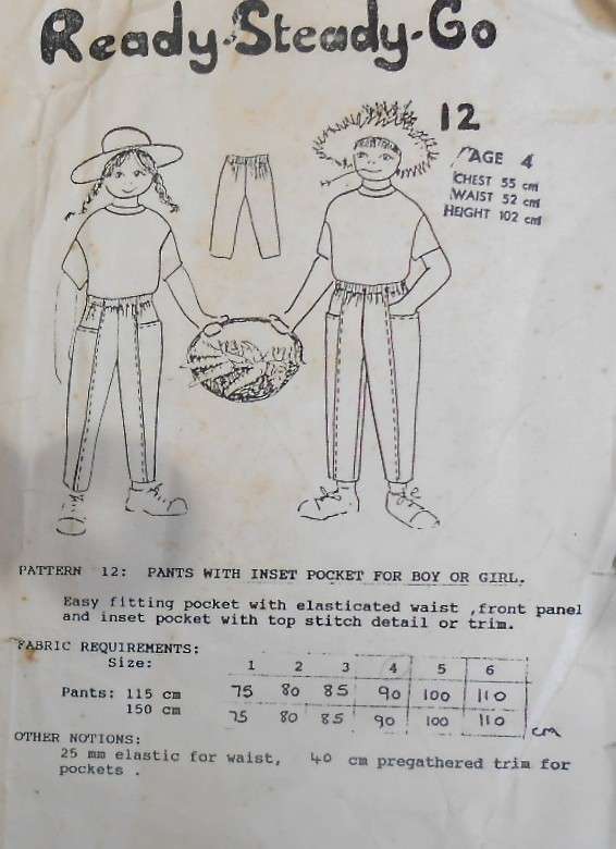 READY-STEADY-GO PATTERN 12 PANTS WITH INSET POCKET FOR BOY OR GIRL AGE 4 YEARS
