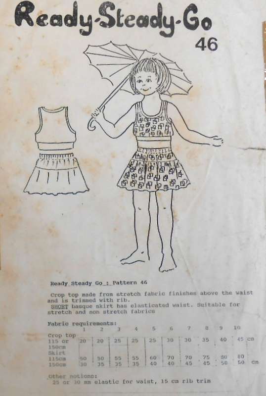 READY-STEADY-GO PATTERN 46 CROP TOP AND SHORT BASQUE SKIRT AGE 5 YEARS CHEST 57 CM