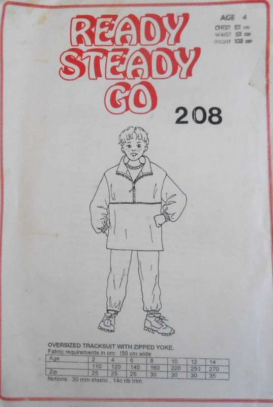 READY-STEADY-GO PATTERN 208 OVERSIZED TRACKSUIT WITH ZIPPED YOKE AGE 4 YEARS CHEST 55 CM
