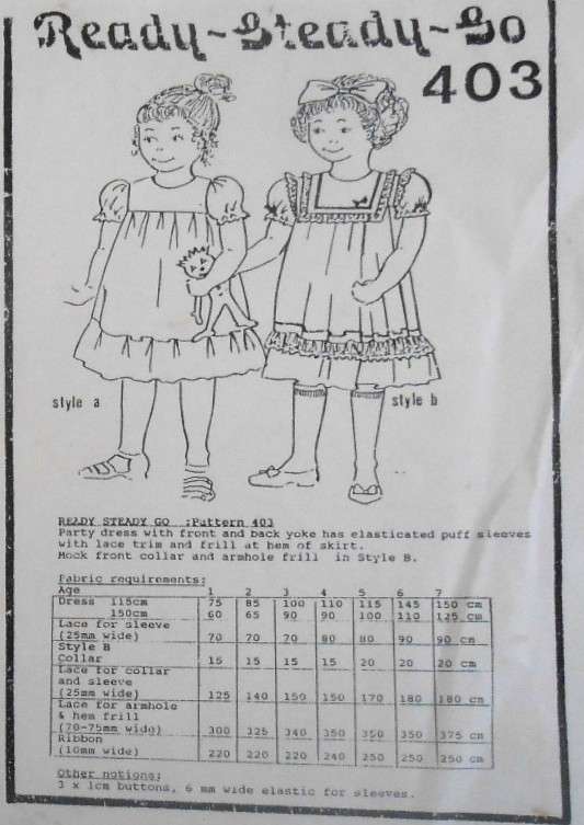 READY-STEADY-GO PATTERN 403 PARTY DRESS WITH FRONT & BACK YOKE AGE 2 YEARS CHEST 51 CM