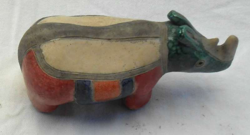 South African Raku Small Rhino figurine with double horn